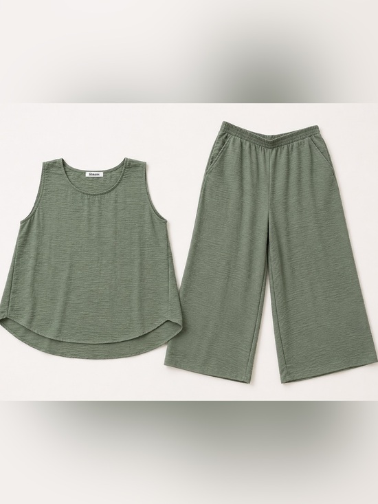 Pants - Matching boutique cropped Lounge Set Sage Green - Estimated XL